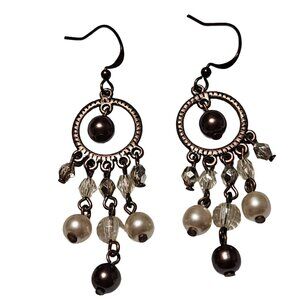Vintage Hoop Dangle Earrings Faux Pearls Crystal Beads Elegant Fashion Jewelry